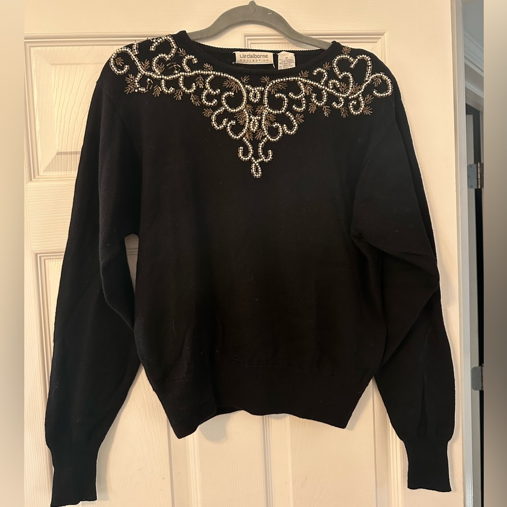 VTG Liz Claiborne Embellished wool blend sweater